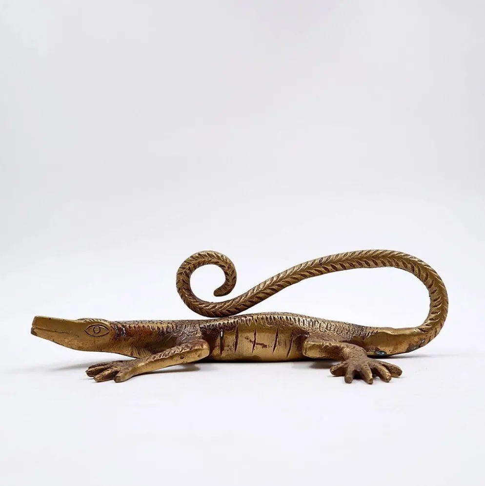 Poignée en laiton en forme de lézard de Komodo