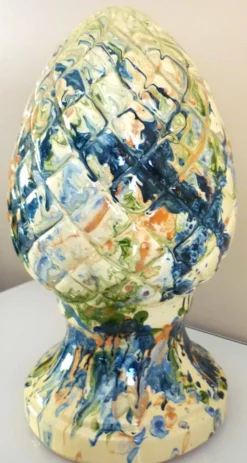 Pomme de pin, céramique, terre cuite émaillée, couleurs mêlées, vives,32cm