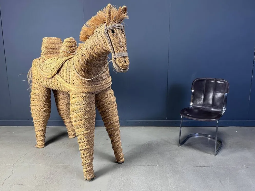 Poney/cheval en paille espagnole vintage à taille réelle, années 1960.