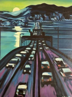 Pont à Seattle- Peinture à l'huile-Jérôme Dreyfus-1992