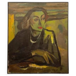 Portait de femme Fauviste, tableau huile sur toile 1947, LUC PEROT 'Colette