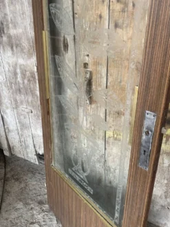 Porte ancienne art déco vitre gravée décor floral châssis bois vintage