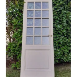 Porte ancienne de communication vitrée moulurée 218,5x83 15 petits carreaux