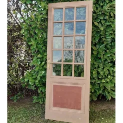 Porte ancienne de communication vitrée moulurée 221x83cm 15 petits carreaux