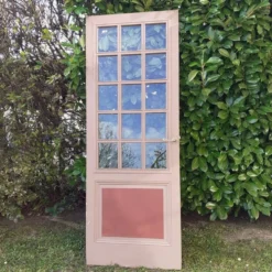 Porte ancienne de communication vitrée moulurée 221x83cm 15 petits carreaux