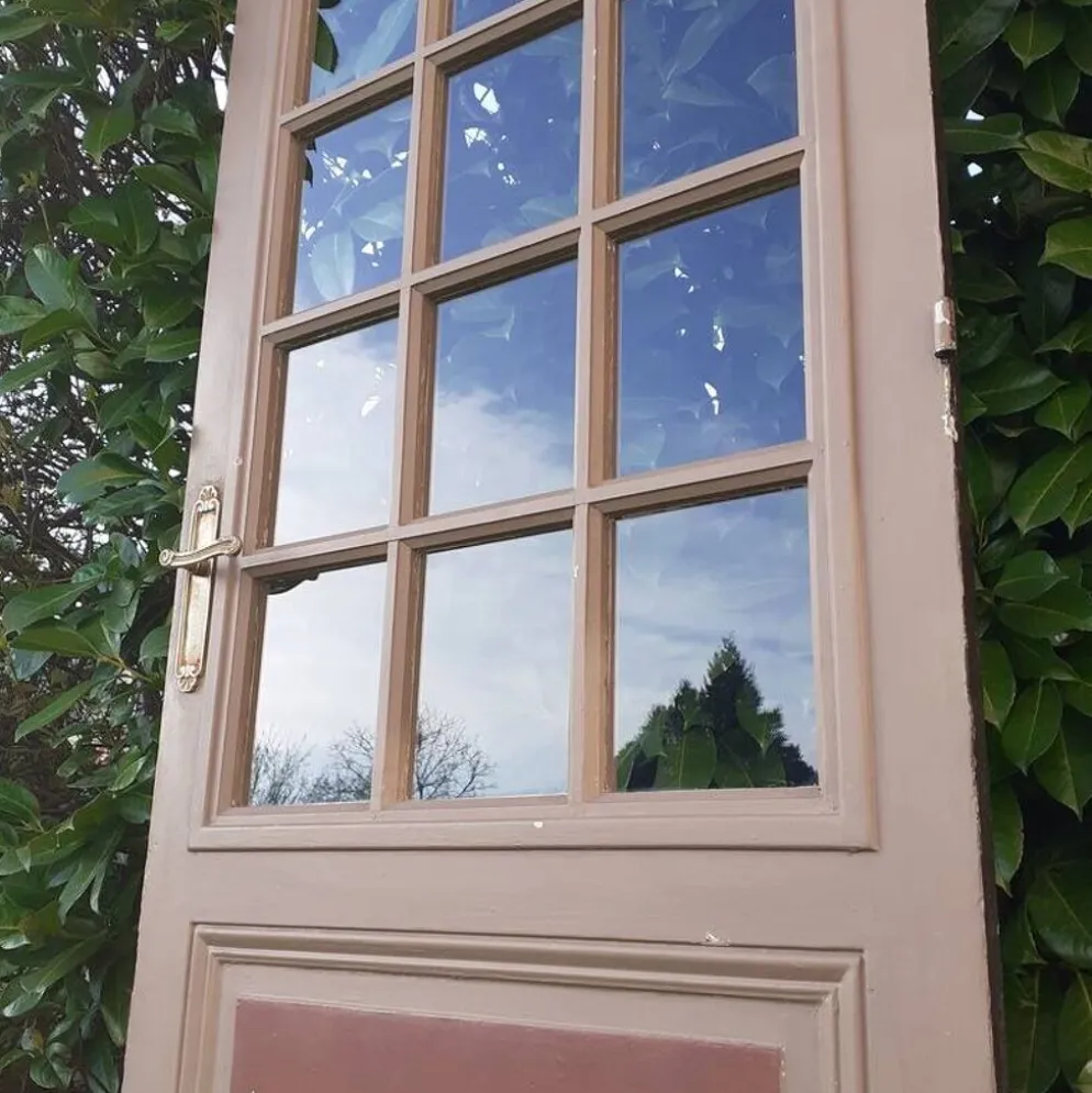 Porte ancienne de communication vitrée moulurée 221x83cm 15 petits carreaux