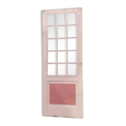 Porte ancienne de communication vitrée moulurée 221x83cm 15 petits carreaux