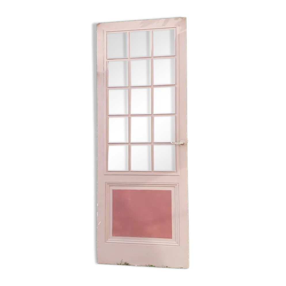 Porte ancienne de communication vitrée moulurée 221x83cm 15 petits carreaux