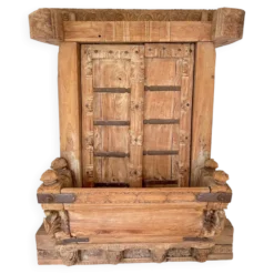 Porte & balcon indien ancien du Rajasthan en teck massif