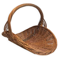 Porte-Bûches en Rotin Tressé de Forme Demi-Ronde à Anse Centrale en Arceau.