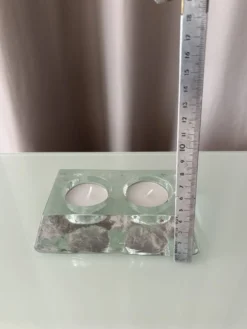 Porte-bougie double en verre épais vintage – verre transparent sculptural
