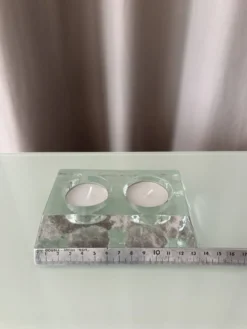 Porte-bougie double en verre épais vintage – verre transparent sculptural