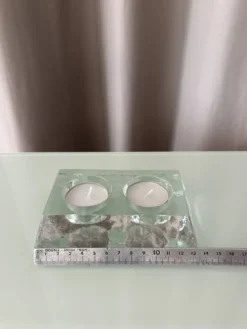Porte-bougie double en verre épais vintage – verre transparent sculptural