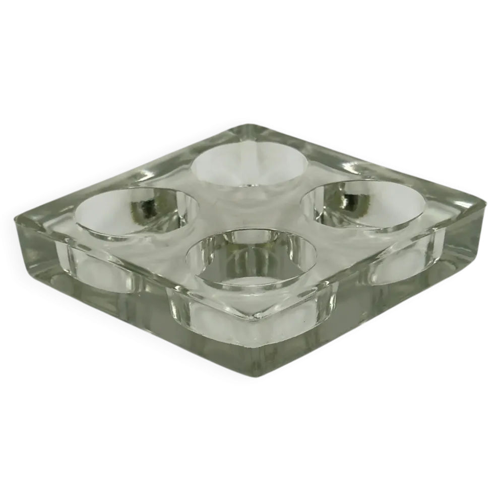 Porte-bougies chauffe-plat vintage en verre massif à 4 lumières