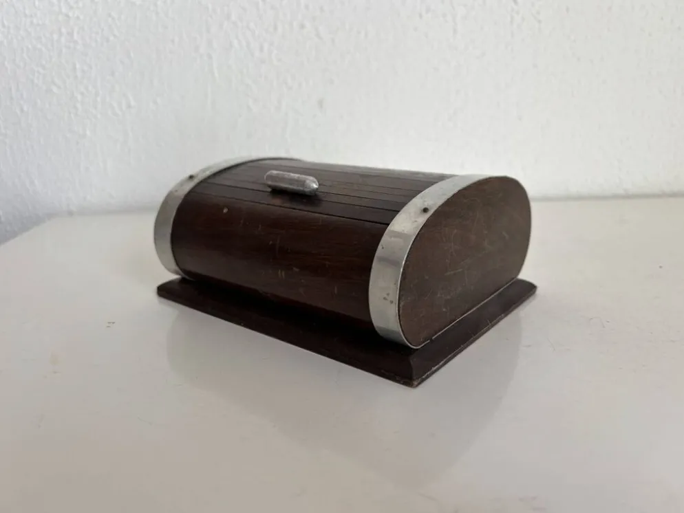 Porte-cigarettes vintage 1960 distributeur bois métal doré - 16 x 13 cm