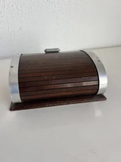 Porte-cigarettes vintage 1960 distributeur bois métal doré - 16 x 13 cm