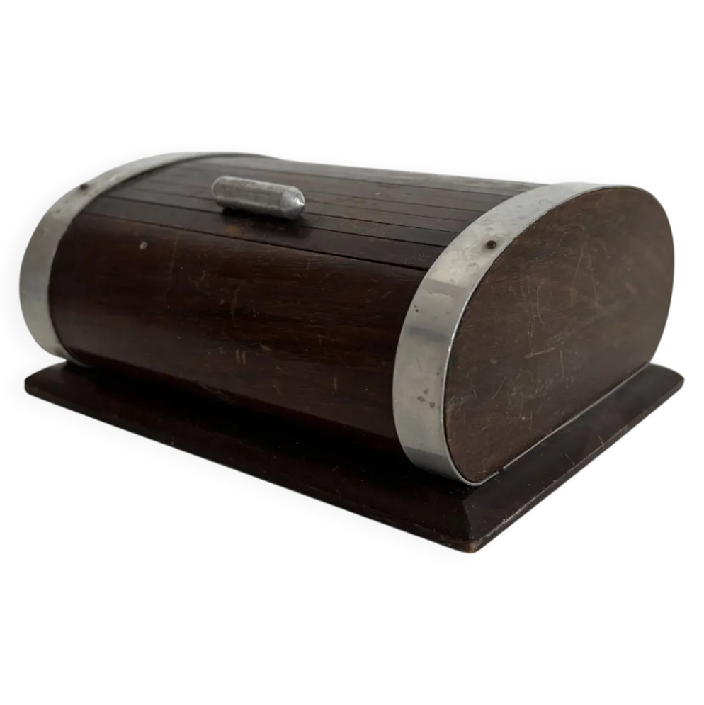 Porte-cigarettes vintage 1960 distributeur bois métal doré - 16 x 13 cm