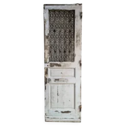 Porte d'entrée ancienne en chêne avec grille en fonte, récupération architecturale française