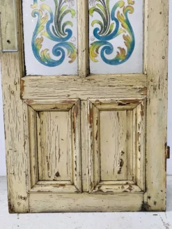 Porte de passage en sapin patiné et verre peint Art Déco