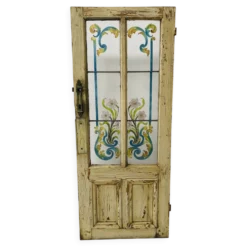 Porte de passage en sapin patiné et verre peint Art Déco