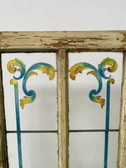 Porte de passage en sapin patiné et verre peint Art Déco