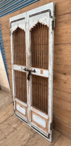 Porte de patio art déco en teck birman avec patine d'origine