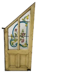 Porte de sous escalier en sapin et verre peint XX siècle