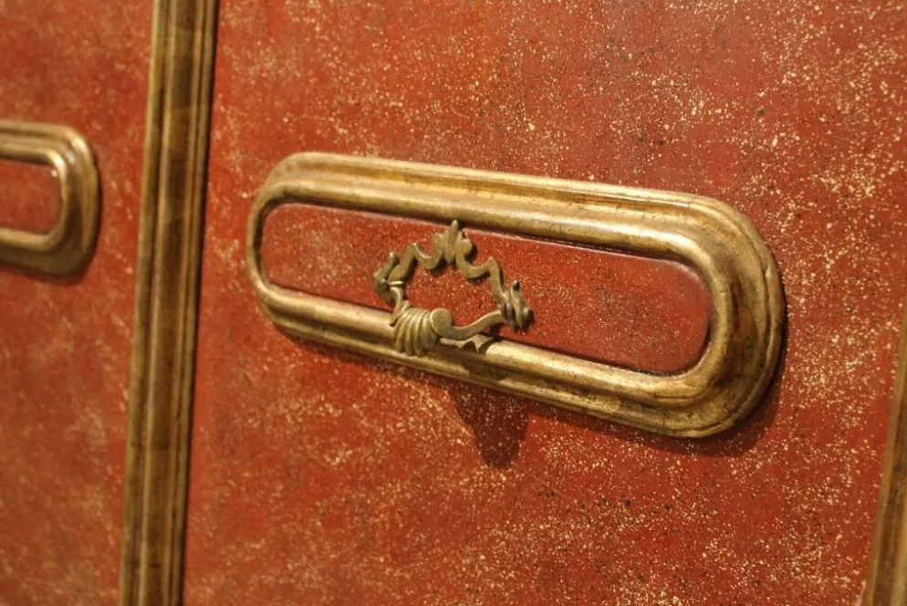 Porte en bois laquée et dorée avec cadre en faux porphyre rouge italien du 20ème siècle