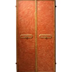 Porte en bois laquée et dorée avec cadre en faux porphyre rouge italien du 20ème siècle