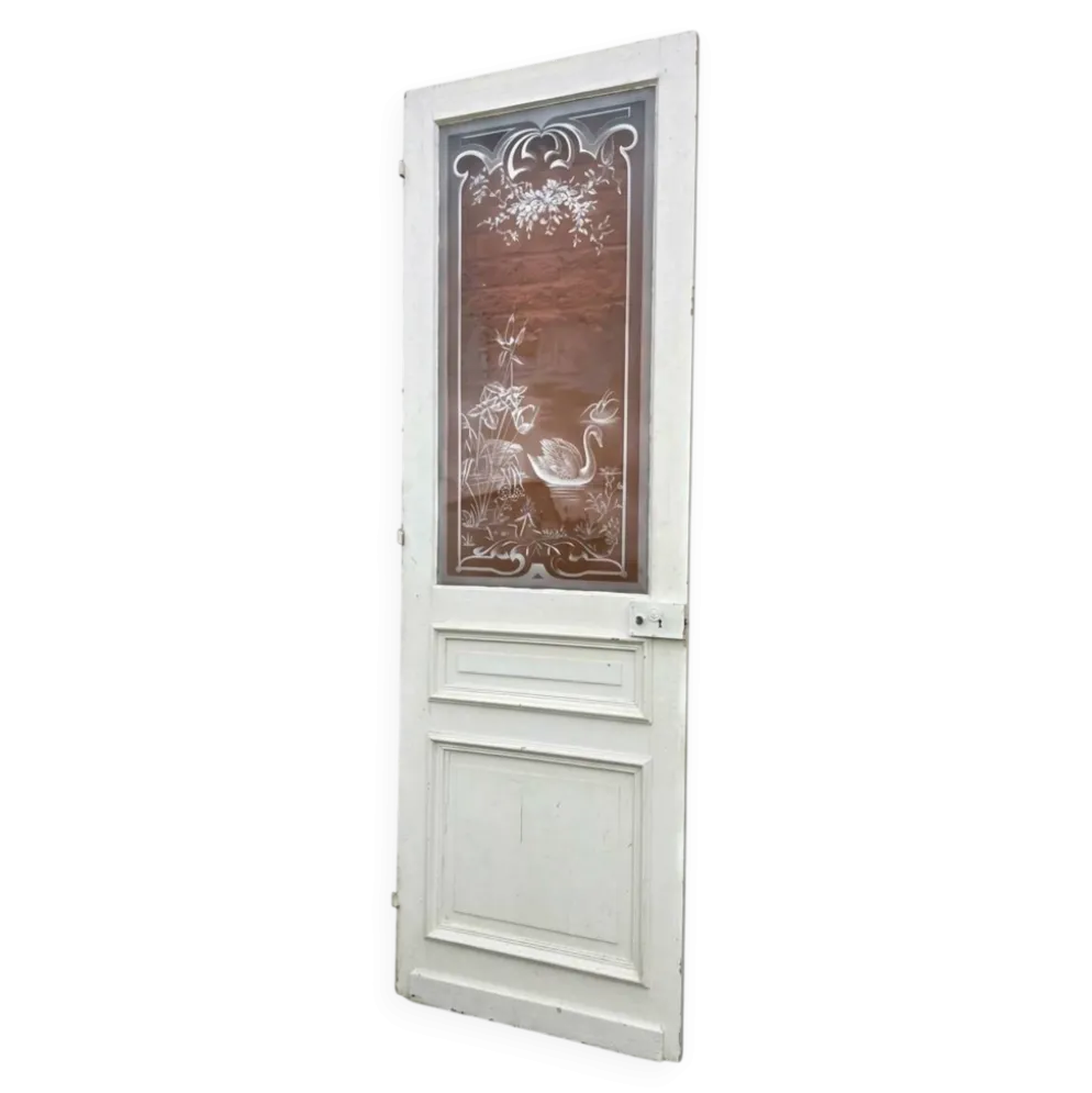 Porte en verre gravé fin XIXe