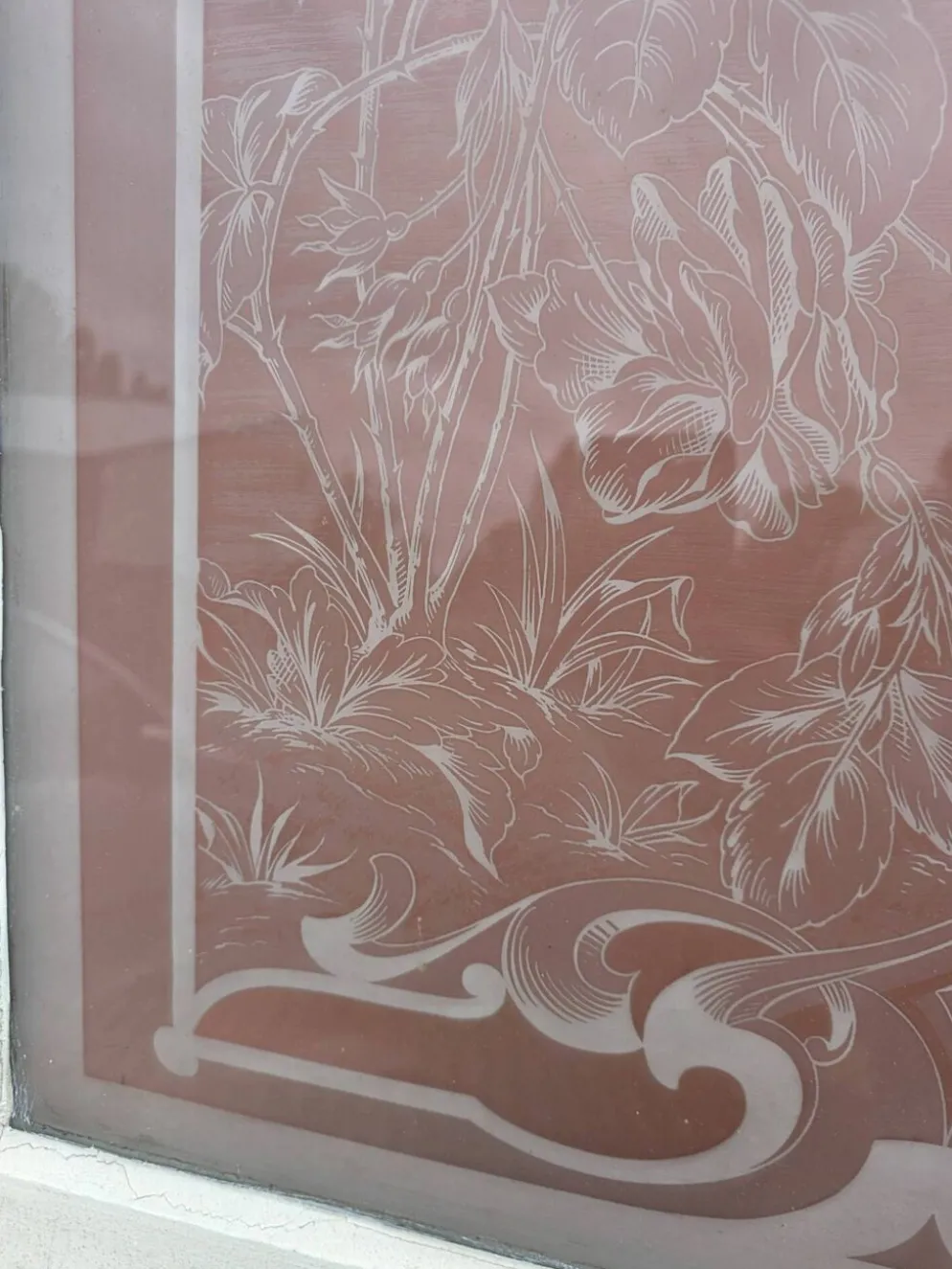 Porte en verre gravé fin XIXe