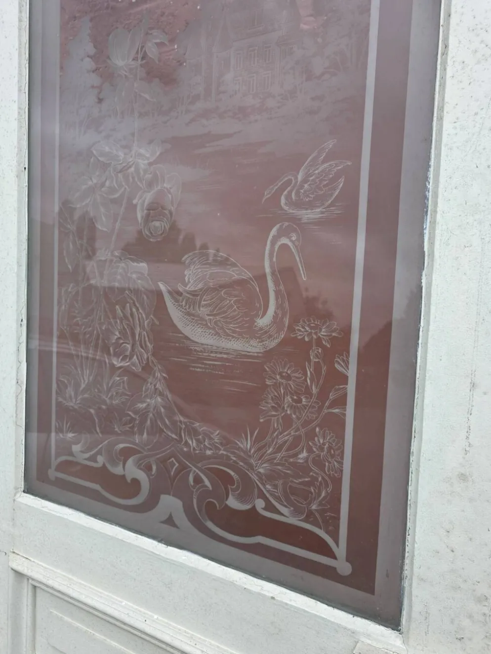 Porte en verre gravé fin XIXe