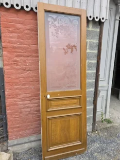 Porte en verre gravé fin XIXe