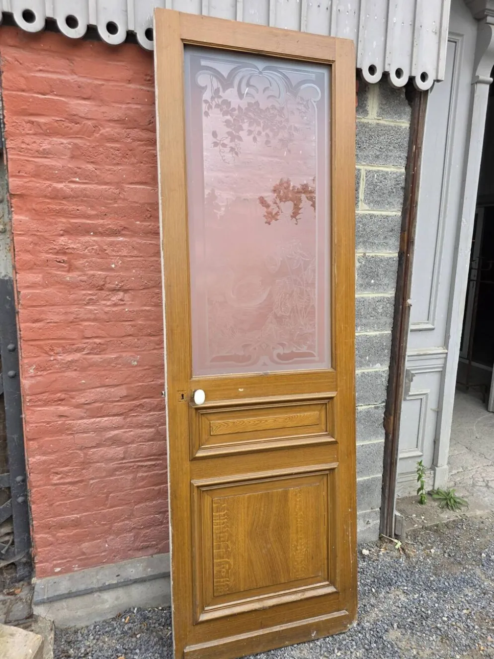 Porte en verre gravé fin XIXe