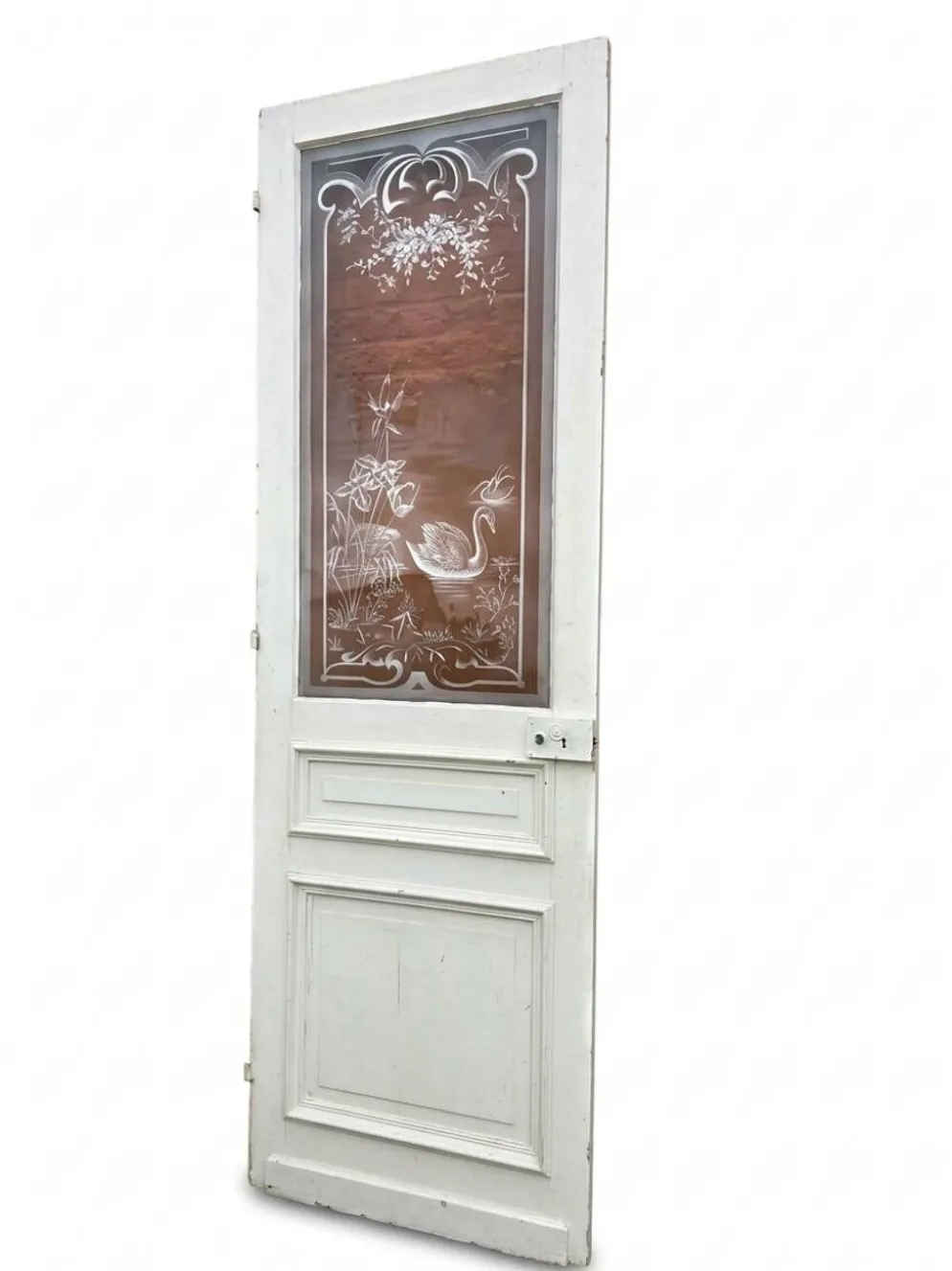 Porte en verre gravé fin XIXe