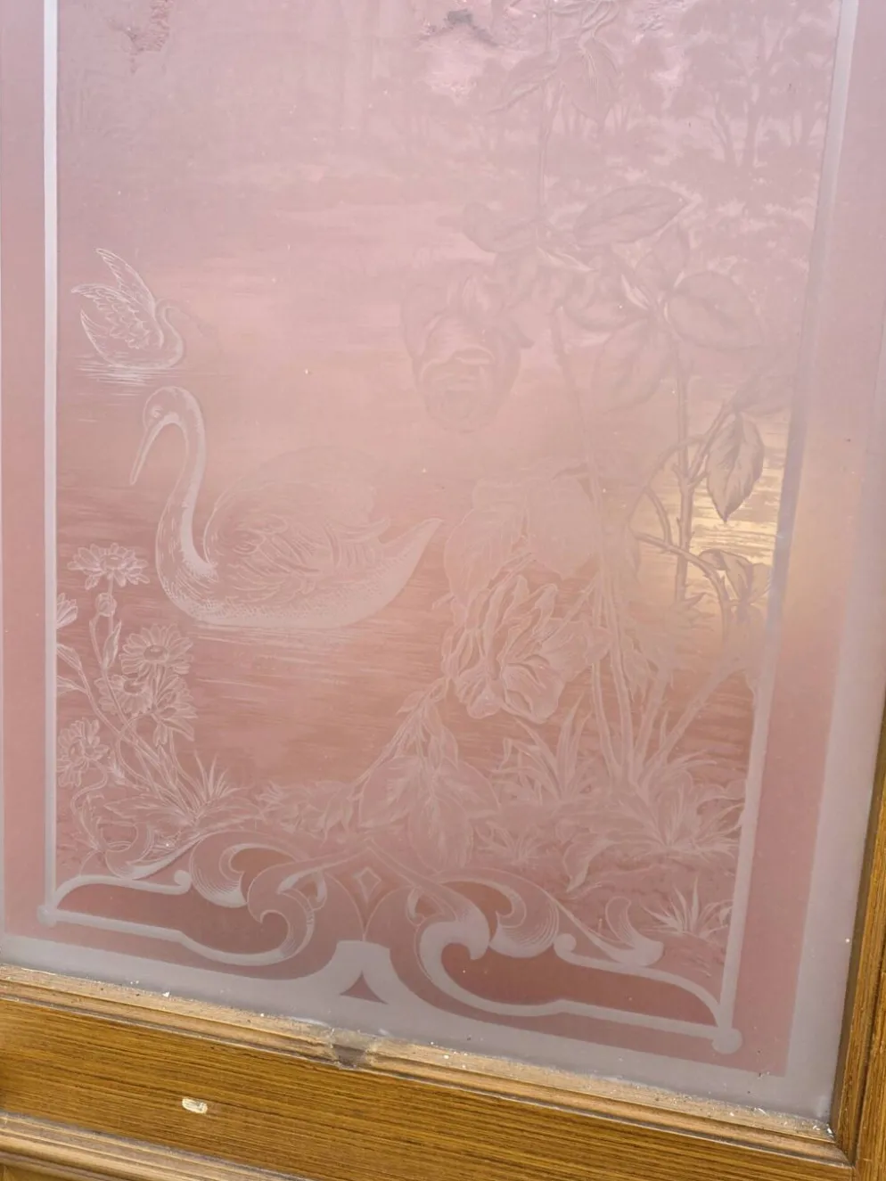 Porte en verre gravé fin XIXe