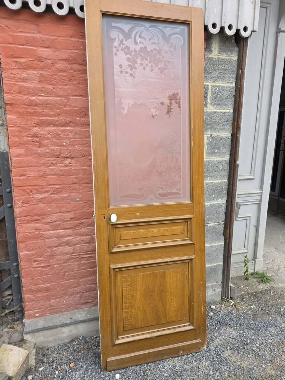 Porte en verre gravé fin XIXe