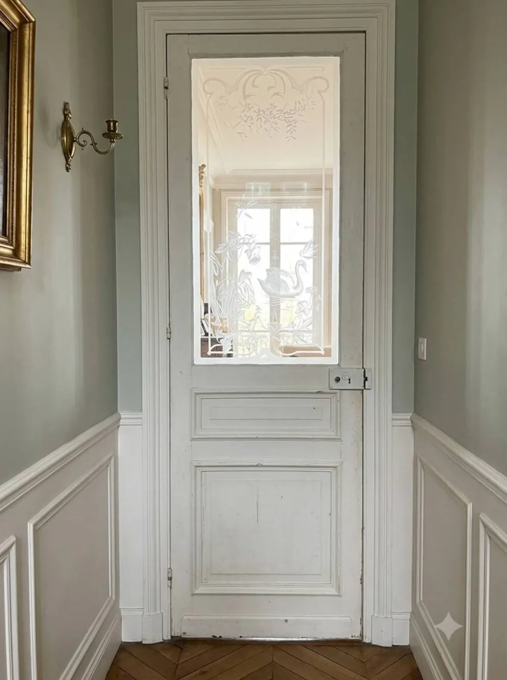 Porte en verre gravé fin XIXe
