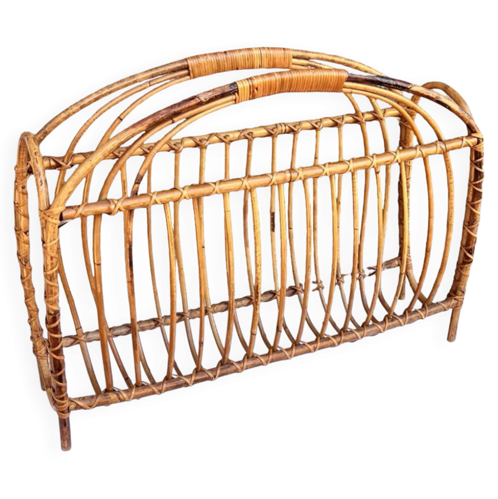 Porte-journaux en osier, style scandinave, Danemark, années 1970