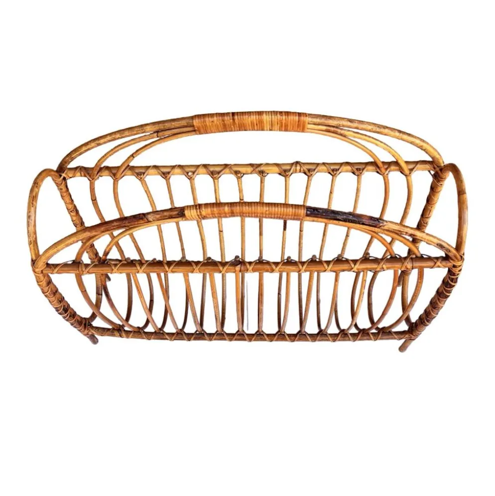 Porte-journaux en osier, style scandinave, Danemark, années 1970