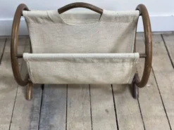 Porte-journaux vintage 1960 en bambou courbé et toile