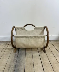 Porte-journaux vintage 1960 en bambou courbé et toile