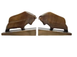 Porte-livres en bois figuratifs vintage, années 1950, ensemble de 2