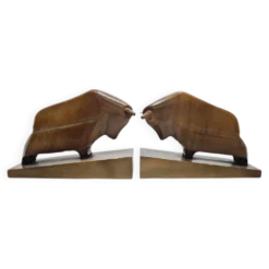 Porte-livres en bois figuratifs vintage, années 1950, ensemble de 2