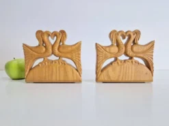Porte-livres en bois vintage faits à la main, ensemble de 2