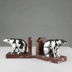 Porte-livres en marbre et métal Art Déco, France années 1930