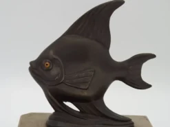 Porte-livres vintage français Art Déco en forme de poisson - Porte-livres en marbre et en spelter