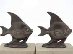 Porte-livres vintage français Art Déco en forme de poisson - Porte-livres en marbre et en spelter