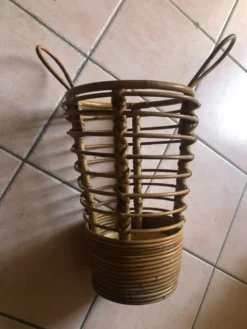 Porte parapluie à anses bambou et rotin vintage Années 60