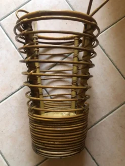 Porte parapluie à anses bambou et rotin vintage Années 60